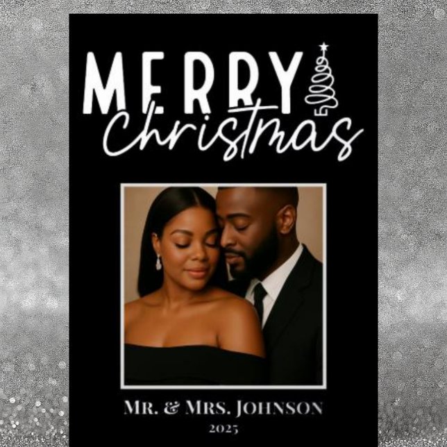 Elegant Noel in Silver Mr. & Mrs. Christmas Photo  Foil Holiday Card (Creator Uploaded)