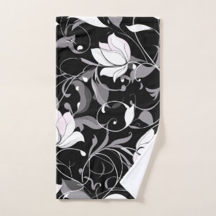 Elegant Noir Floral Swirl Hand Towel