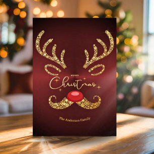 Elegant Non Photo Trendy Gold Script Reindeer Xmas Foil Holiday Card