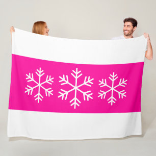 Elegant Nordic Candy Pink White Stripes Snowflakes Fleece Blanket