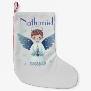 Elegant Nordic Christmas Angel Add name Small Christmas Stocking