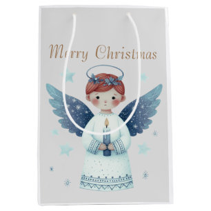 Elegant Nordic Christmas Angel holding a candle Medium Gift Bag