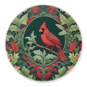 Elegant Northern Cardinal William Morris Inspired Ceramic Knob