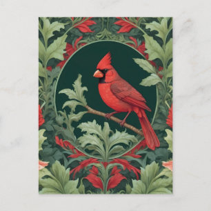 Elegant Northern Cardinal William Morris Inspired  Postcard
