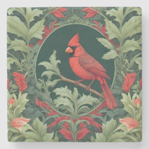 Elegant Northern Cardinal William Morris Inspired  Stone Coaster