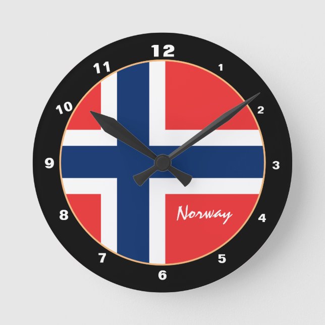 Elegant Norwegian Flag & Norway Home / design Round Clock (Front)