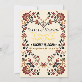 Elegant Norwegian Rosemaling Wedding Invitation Fr