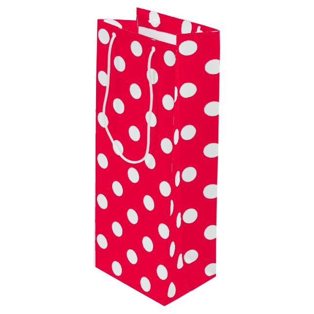 Elegant Nostalgic Christmas Red White Polka Dots Wine Gift Bag (Front Angled)