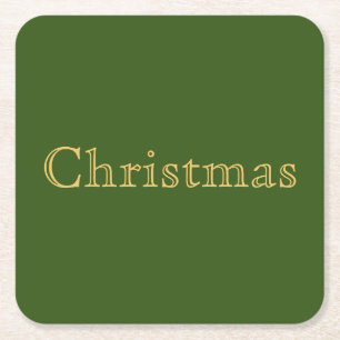 Elegant Nostalgic Christmas Text On Retro Green Square Paper Coaster