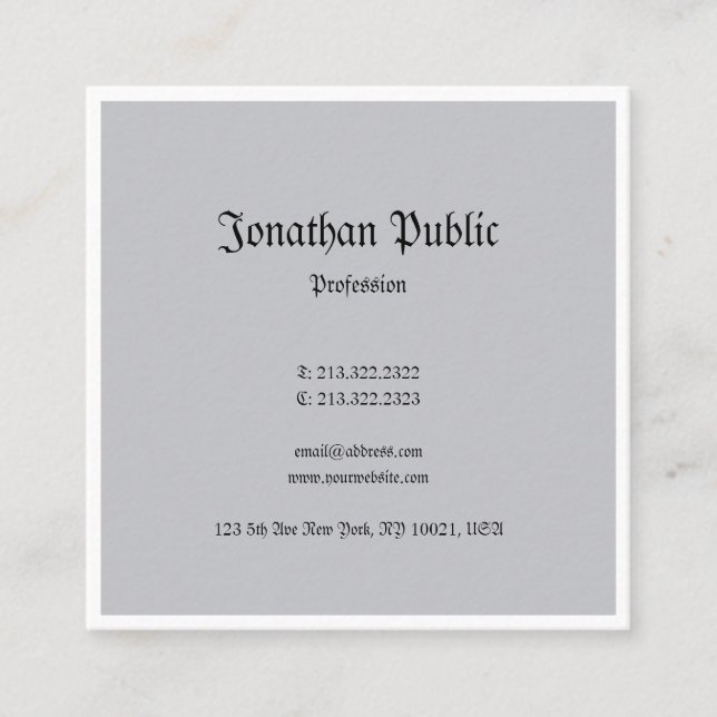 Elegant Nostalgic Classic Look Minimalistic Plain Square Business Card (Front)