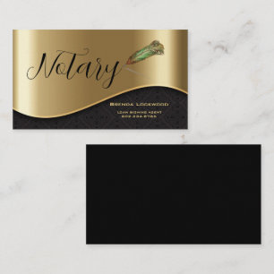 Elegant Notary Feathered Pen Black & Gold Business Card