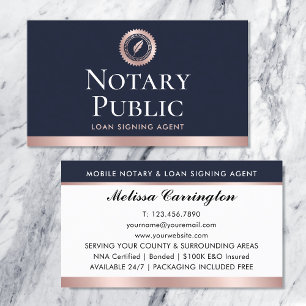 Elegant Notary Loan Signing Agent Dark Blue Pink Business Card