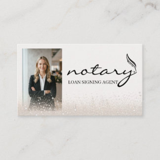 Elegant Notary Loan Signing Agent Silver Glitter Business Card