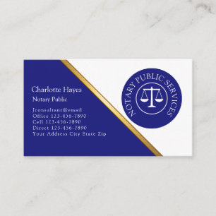 Elegant Notary Public Blue Gold Stripe Business Card
