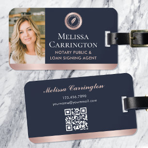 Elegant Notary Public Photo Dark Blue Rose Gold Luggage Tag