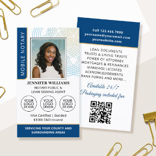 Elegant Notary Public Photo Logo Navy Business Card