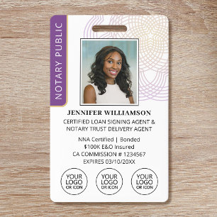 Elegant Notary Public Photo QR Code Purple ID Badge