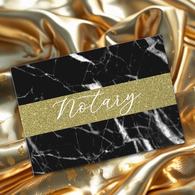 Elegant notary script black marble glitter gold business card (Luxury design template for Notary business card )