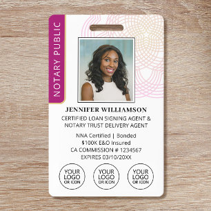 Elegant Notary Signing Agent ID Badge Logo Pink