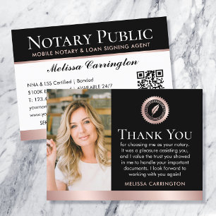 Elegant Notary Thank You Note Photo Black Pink Business Card