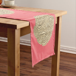 Elegant nouveau gold coral pink metallic modern short table runner