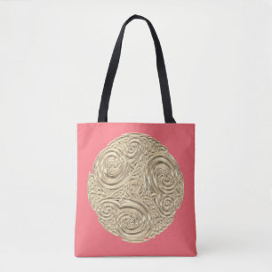 Elegant nouveau gold coral pink metallic modern tote bag