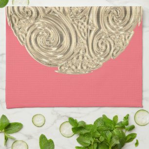 Elegant nouveau gold coral pink  tea towel