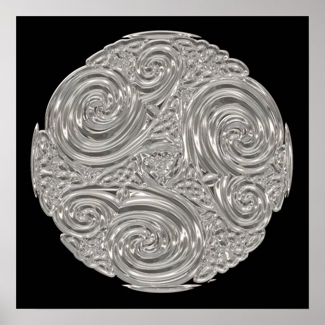 Elegant nouveau silver black metallic look modern poster (Front)