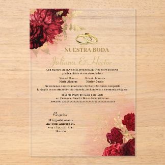 Elegant Nuestra Boda Red Floral Wedding Invitation