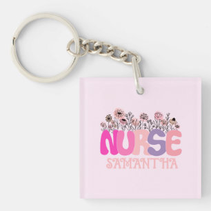Elegant "Nurse" Typography with Vibrant Floral Key Ring