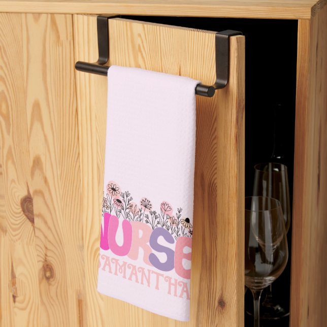 Elegant "Nurse" Typography with Vibrant Floral Tea Towel (Thirds Fold)