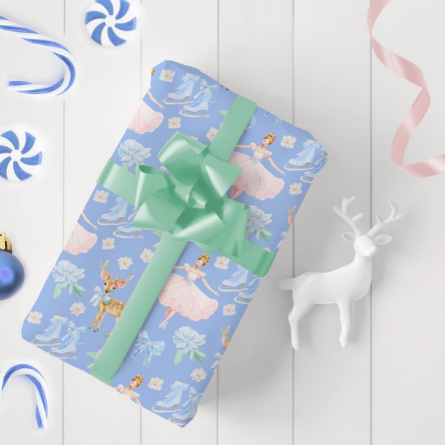 Elegant Nutcracker Ballerina Bows Ice Skates Wrapping Paper (Creator Uploaded)