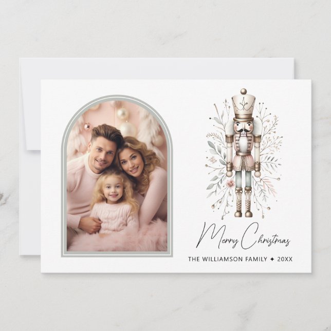 Elegant Nutcracker Botanical Christmas Card (Front)