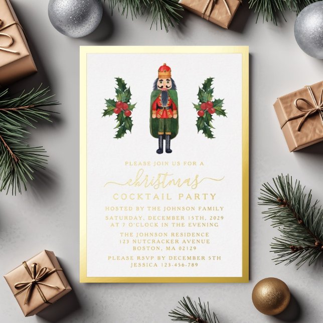 Elegant Nutcracker Christmas Cocktail Party Gold  (Elegant Nutcracker Christmas Cocktail Party Gold Foil Invitation)