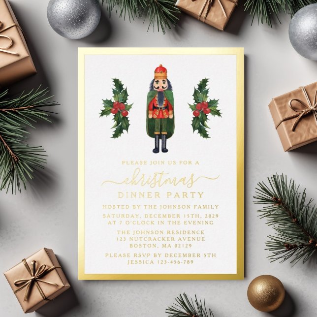 Elegant Nutcracker Christmas Dinner Party Gold  (Elegant Nutcracker Christmas Dinner Party Gold Foil Invitation)
