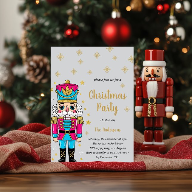 Elegant Nutcracker Christmas Party | Gold Glitter  Invitation (Creator Uploaded)