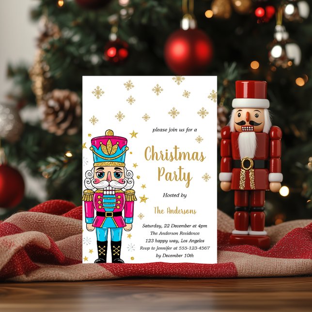 Elegant Nutcracker Christmas Party | Gold Glitter  Invitation (Creator Uploaded)