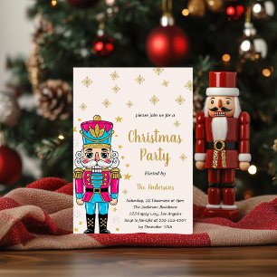 Elegant Nutcracker Christmas Party Gold Glitter Invitation