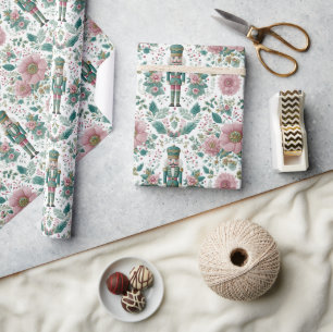 Elegant Nutcracker & Flowers Print Wrapping Paper