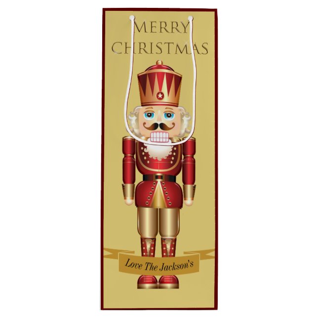 Elegant Nutcracker Toy Soldier Christmas Custom Wine Gift Bag (Front)
