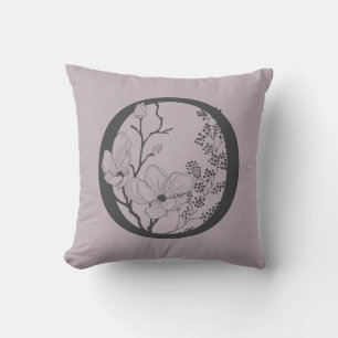 Elegant O Boho Floral Monogram Initial Lilac Grey Cushion