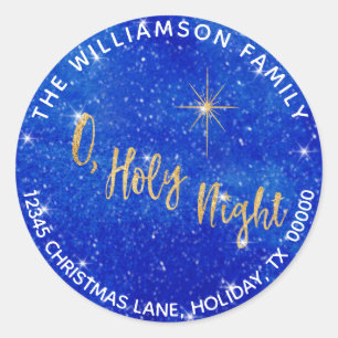 Elegant O Holy Night Stars Snow Return Address Classic Round Sticker