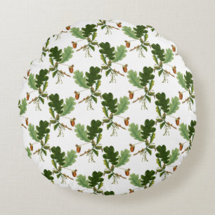 Elegant Oak Leaf and Acorn  Round Cushion
