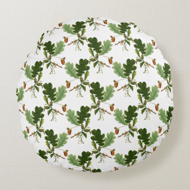 Elegant Oak Leaf and Acorn  Round Cushion (Front)