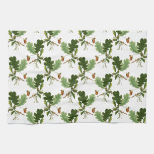 Elegant Oak Leaf and Acorn Tea Towel