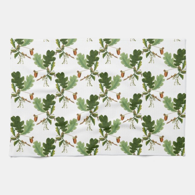 Elegant Oak Leaf and Acorn Tea Towel (Horizontal)