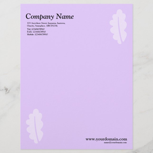 Elegant Oak Leaf - Light Purple Letterhead Design (Front)