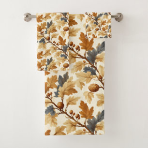 Elegant Oak Leaf & Pinecone Fall Pattern Bath Towel Set