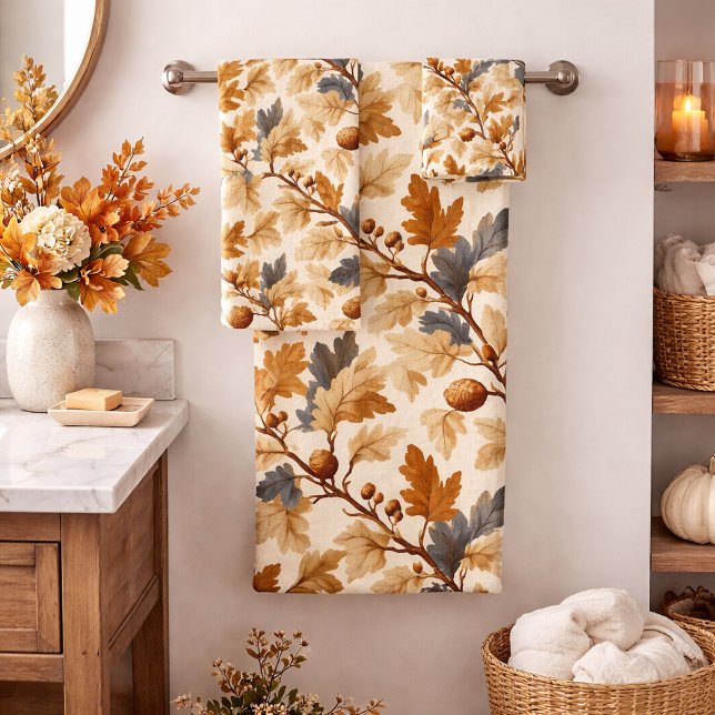 Elegant Oak Leaf & Pinecone Fall Pattern Bath Towel Set (Creator Uploaded)