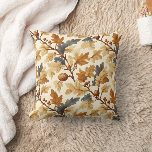 Elegant Oak Leaf & Pinecone Fall Pattern Cushion (Blanket)